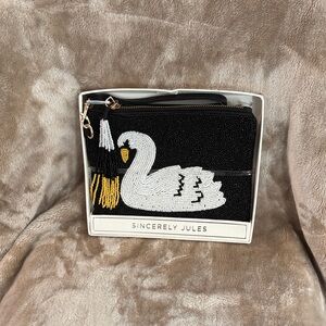 Sincerely Jules Black and White Swan Clutch